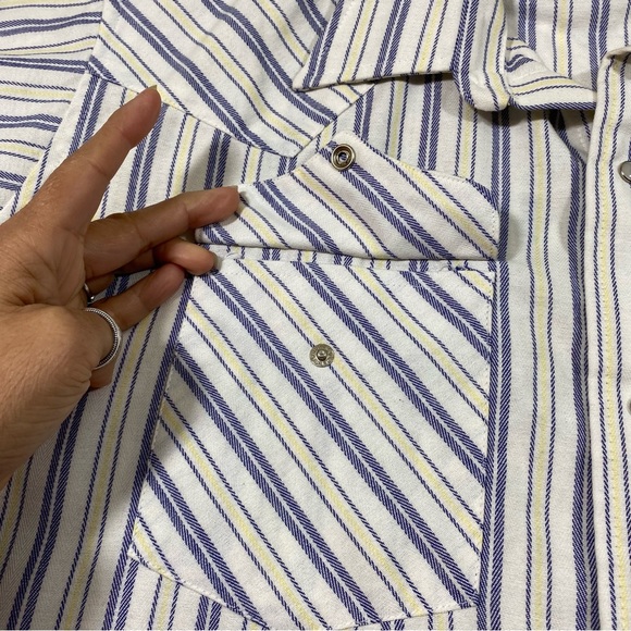 RUDDUCK Pearl snap button Shirt Vintage Striped White Short Sleeve Shirt Pockets - Picture 4 of 9